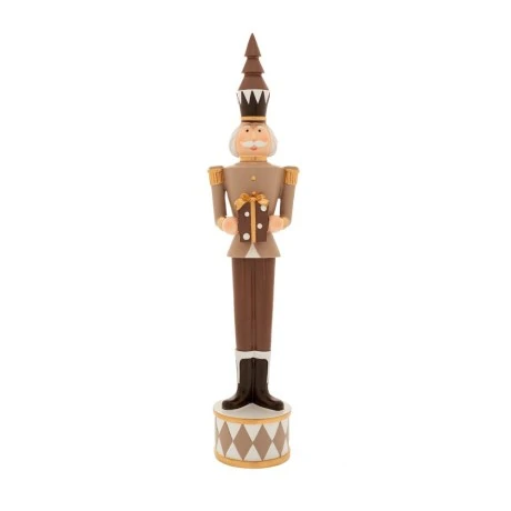 BROWN RESIN SOLDIER HOLDING GIFT BOX 9X10X47CM