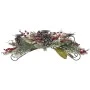 GREEN CANDLE HOLDER WITH CREAM AND RED BERRIES AND PINE CONES 65X25CM
