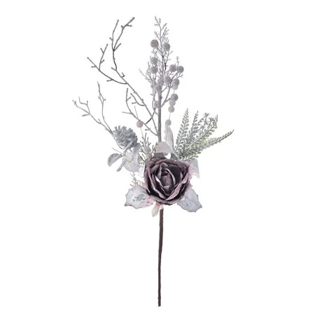 XMAS BRANCH WITH WILD LEAVES AND PURPLE ROSE 65CM