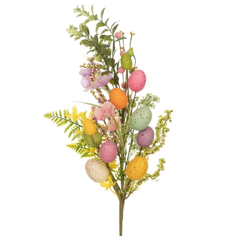 ARTIFICIAL STEM WITH PINK FLOWERS AND MULTI COLORS EGGS 80CM
