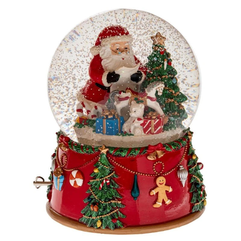 RED COLOUR RESIN WINDING WATER GLOBE WITH SANTA AND MUSIC 16,5X16,5X20CM