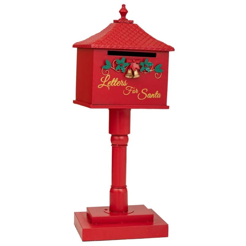 RED METAL MAILBOX ON A POLE 34.5X26.5X93.5CM