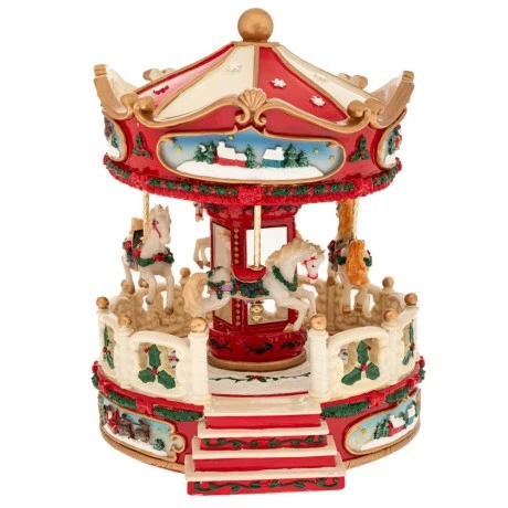 XMAS RESIN WINDING CAROUSEL WITH MUSIC AND MOVEMENT 20,5X18X24CM