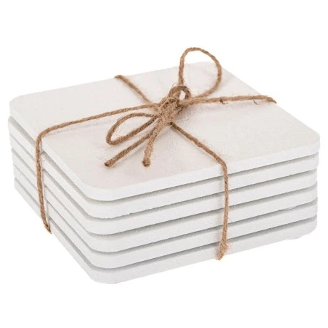 SET 6 WHITE WOODEN COASTER