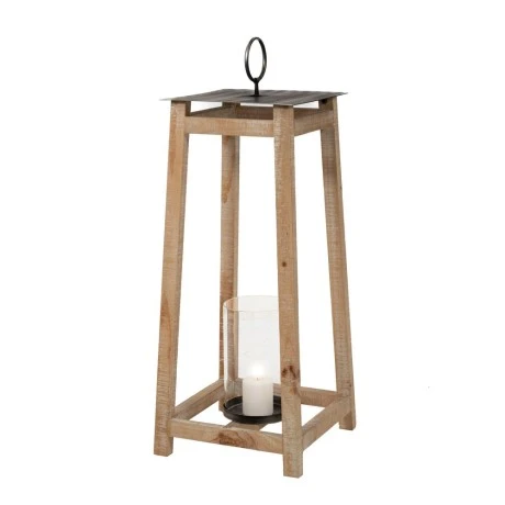 DECO WOODEN FLOOR LANTERN 41x41x106CM W METALLIC ROOF