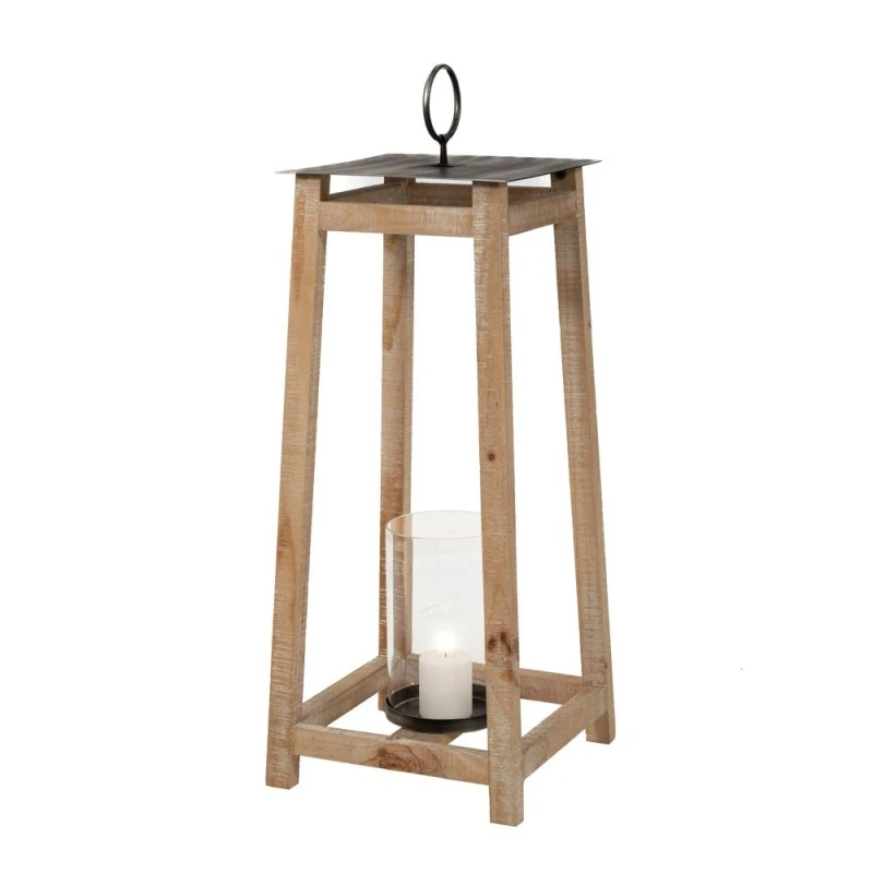 DECO WOODEN FLOOR LANTERN 41x41x106CM W METALLIC ROOF
