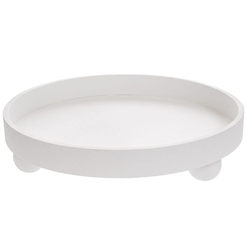 WHITE WOODEN ROUND TRAY D35CM