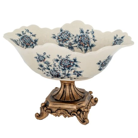 DECO POLYRESIN FLORAL BOWL IN GOLD BASE 32X22X20CM