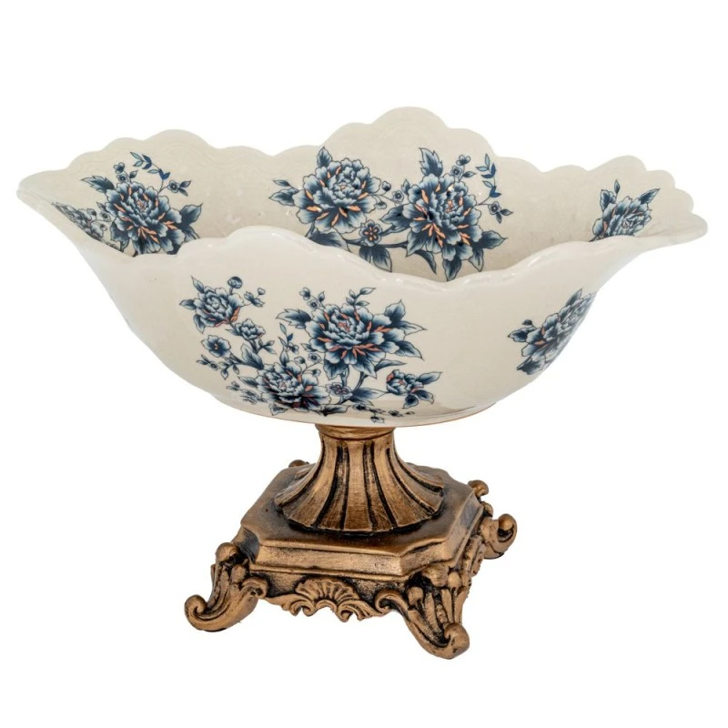 DECO POLYRESIN FLORAL BOWL IN GOLD BASE 31,5X21CM