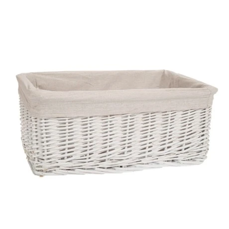 WHITE BASKET WITH FABRIC LINING 45X30X18 CM