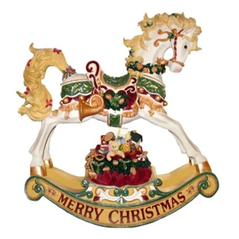 XMAS WHITE  GOLD RESIN ROCKING HORSE 63,5X22X68CM