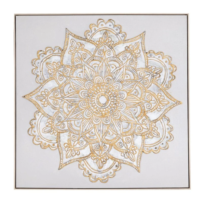 MANDALA OIL PAINTING 100X100CM WITH CHAMPAGNE FRAME ON CANVAS