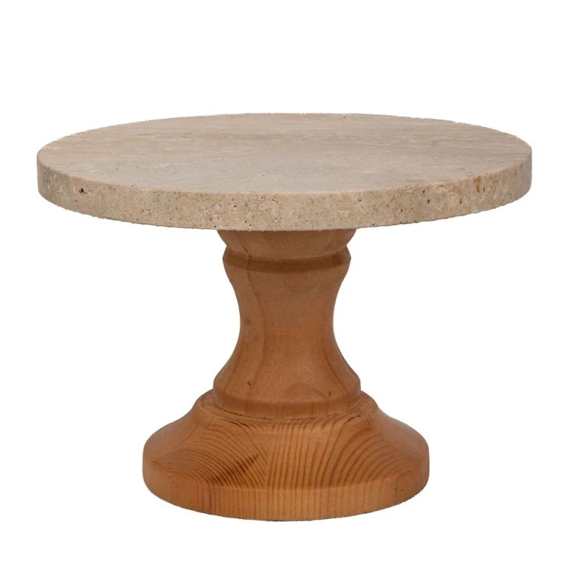 ROUND WOODEN TRAY WITH BASE 25X17CM