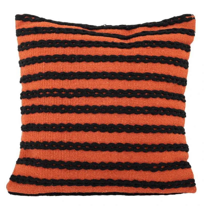 BROWN WITH BLACK STRIPES COTTON FABRIC FILLED CUSHION 50X50CM