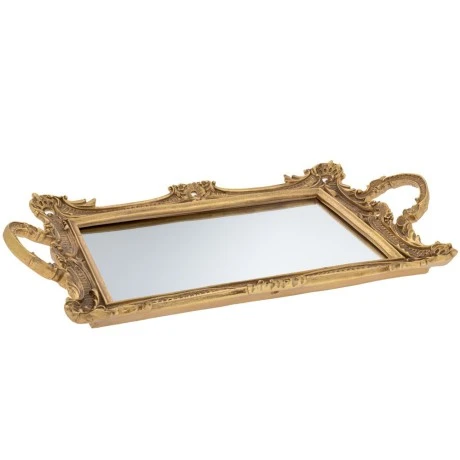 DECO BRONZE RESIN TRAY WITH MIRROR AND HANDLES 47,5Χ29X6CM