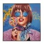 OIL PAINTING ON TOP OF PRINTED CANVAS WOMAN WITH  SUNGLASSES AND BLUE BACKROUND IN SILVER FRAME 82Χ4Χ82CM