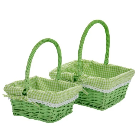 SET 2 GREEN FABRIC BASKET 30X22X12 30-25X15X10 25CM