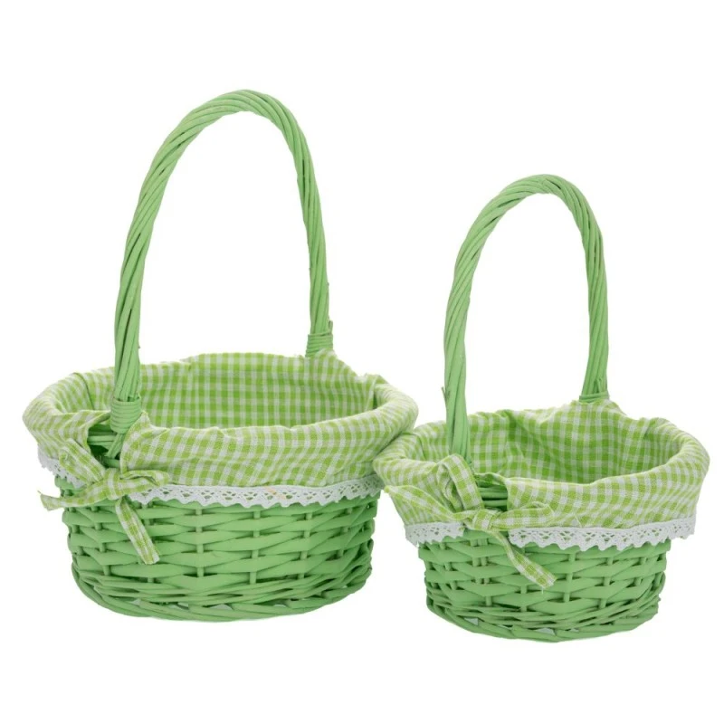 SET 2 GREEN FABRIC BASKET 25X12 30-20X10 25CM