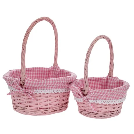 SET 2 PINK FABRIC BASKET 25X12 30-20X10 25CM