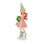 PINK RESIN GIRL HOLDING GIFT AND WREATH14X9X38CM