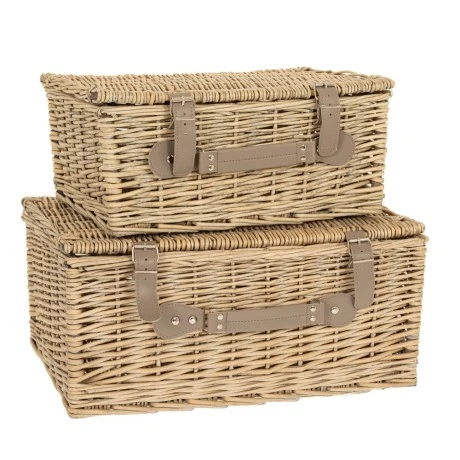 SET 2 GREY WILLOW PICNIC BASKET WITH HANDLE 45Χ34Χ18  38X26X15CM