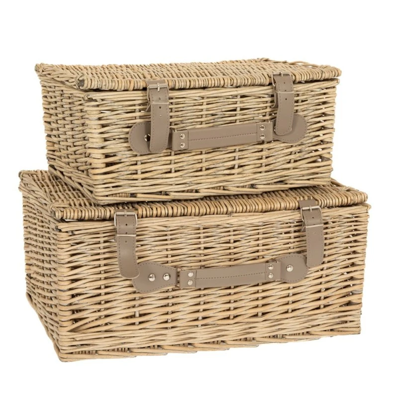 SET 2 GREY WILLOW PICNIC BASKET WITH HANDLE 45Χ34Χ18  38X26X15CM