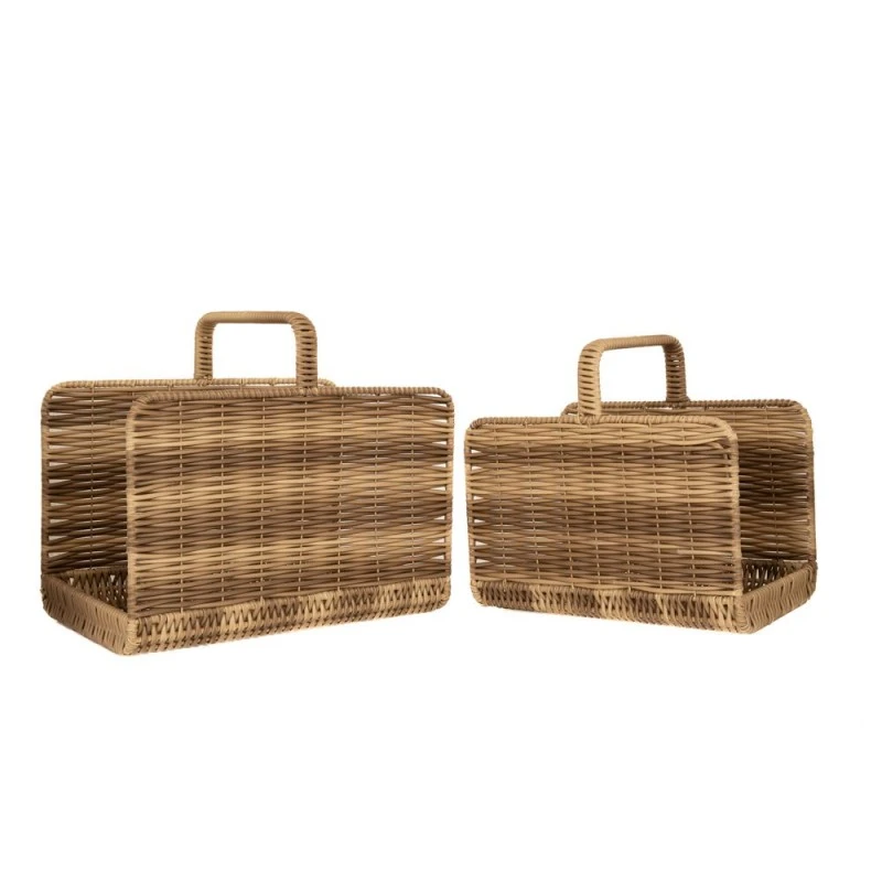 SET 2 PE RATTAN BASKET WITH HANDLE 52X35X34  45X28X29CM