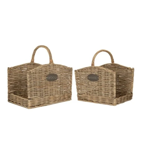 SET 2 WILLOW FIRESIDE BASKET WITH HANDLE 49X36X36  42X30X33CM