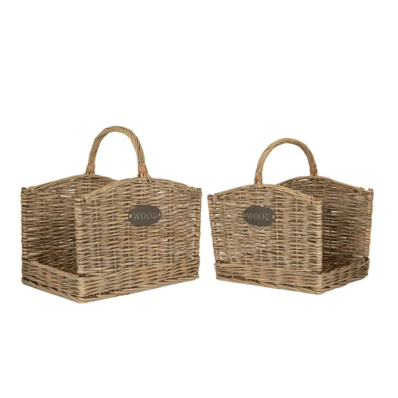 SET 2 WILLOW FIRESIDE BASKET WITH HANDLE 49X36X36  42X30X33CM