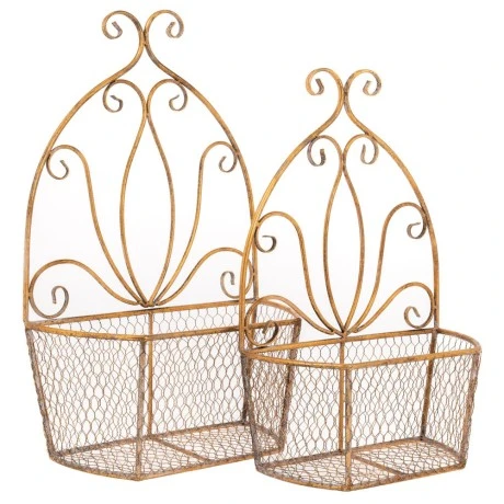SET 2 DECO GOLD METAL BIRD CAGE 40X19X63  35X17X55CM