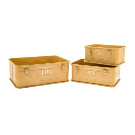 SET 3 YELLOW METAL STORAGE BOX 46X31X19 39X26X17 32X21X15CM