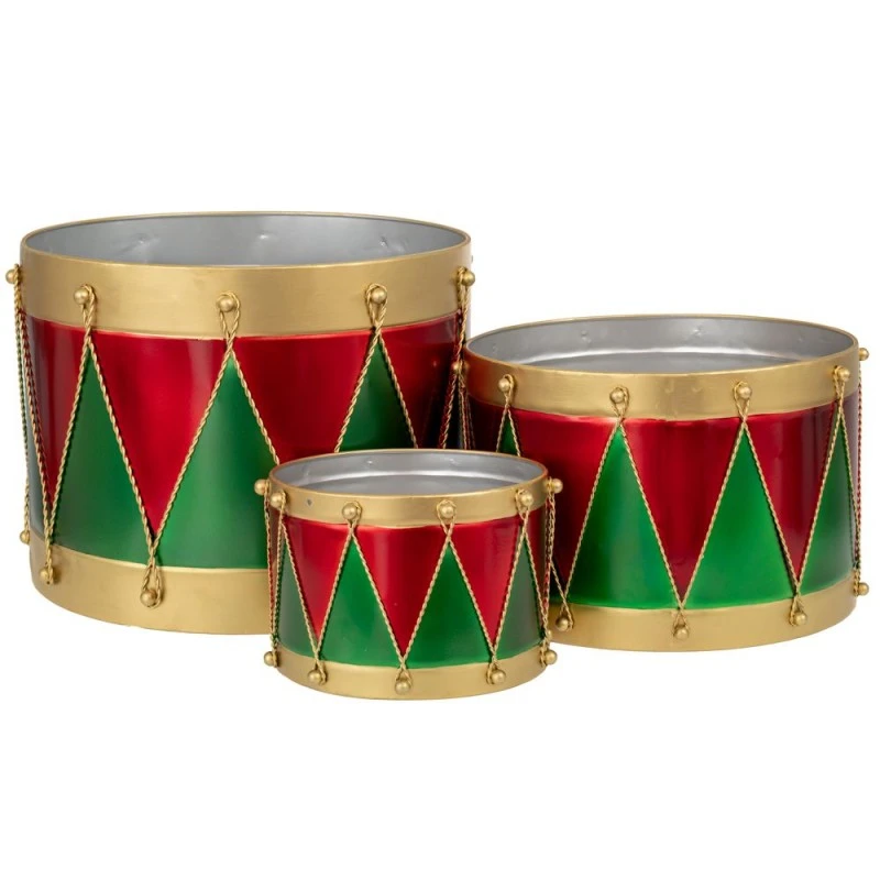 SET 3 GREEN RED METAL DRUMS XL:46Χ46Χ34 L:39,5Χ39,5Χ25 S:27Χ27Χ17CM