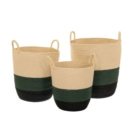 SET 3 PAPER ROPE BASKET GREEN BLACK 40X45 35X38 30X31CM