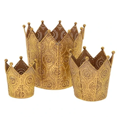 SET 3 GOLD METAL CROWN 16X15X15,5 11X11X11,5 8,5X8,5X8,5CM