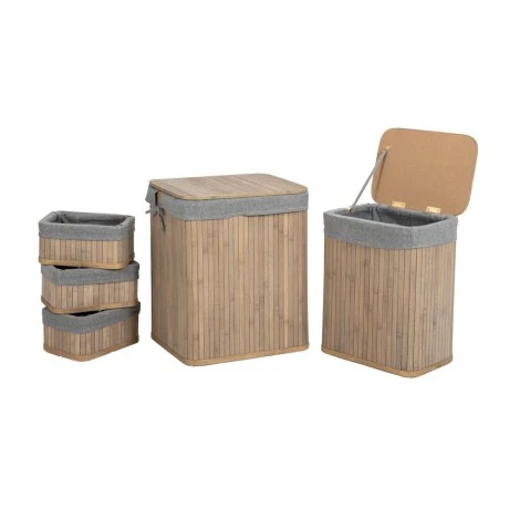 SET 5 2 BAMBOO LAUNDRY BASKETΣ WITH LID AND 3 STORAGE BASKETS