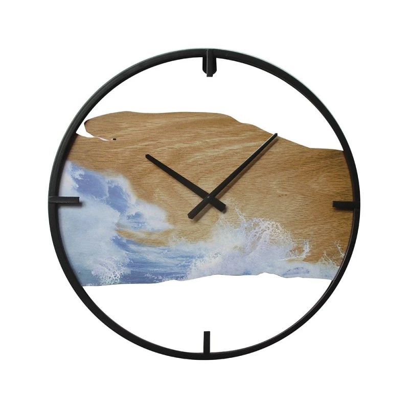 METAL WALL CLOCK WITH PRINTED WOOD SURFACE WAVES 55x55x4CM