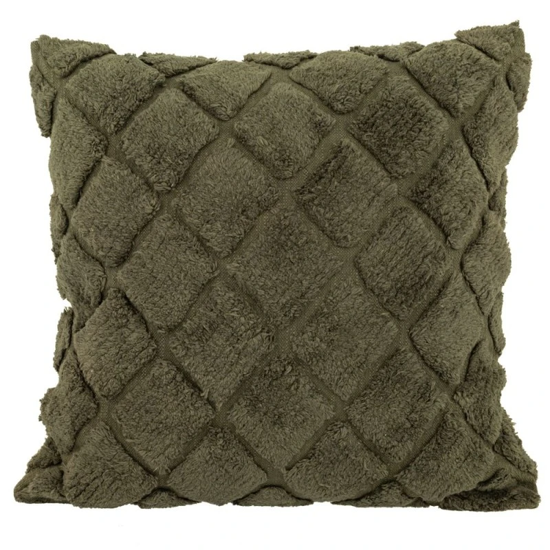 COTTON FABRIC FILLED CUSHION DARK GREEN COLOR 50X50CM