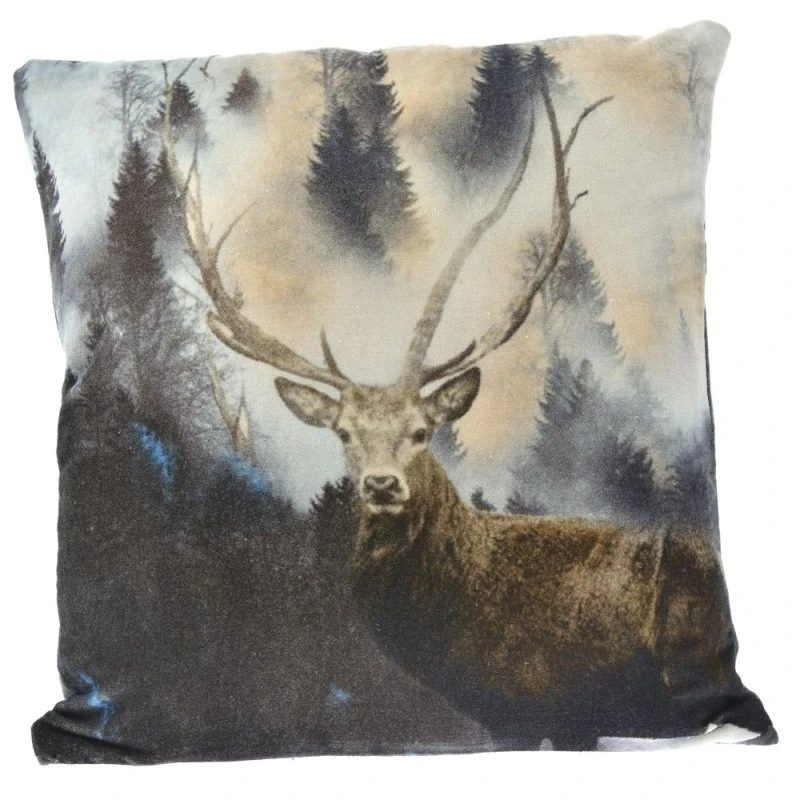 COTTON VELVET FILLED CUSHION 45X45CM DEER DESIGN