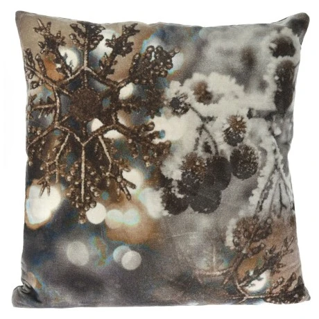 COTTON VELVET FILLED CUSHION 45X45CM SNOWFLAKE DESIGN