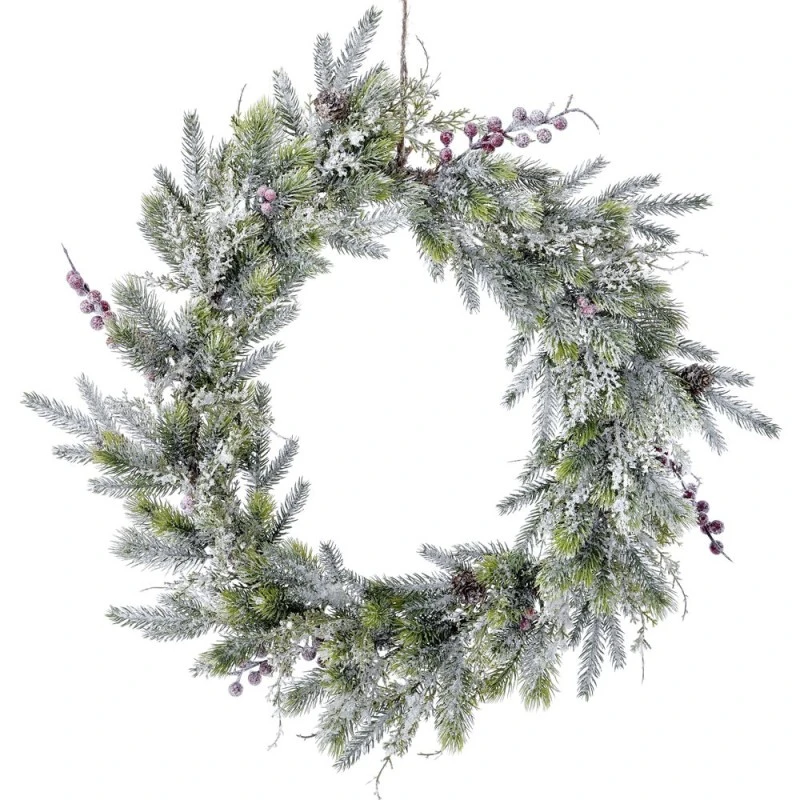 SNOWY WREATH 55CM WITH PINECONES AND RED BERRIES