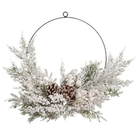 SNOWY WREATH WITH WHITE BERRIES AND PINE CONES 30CM