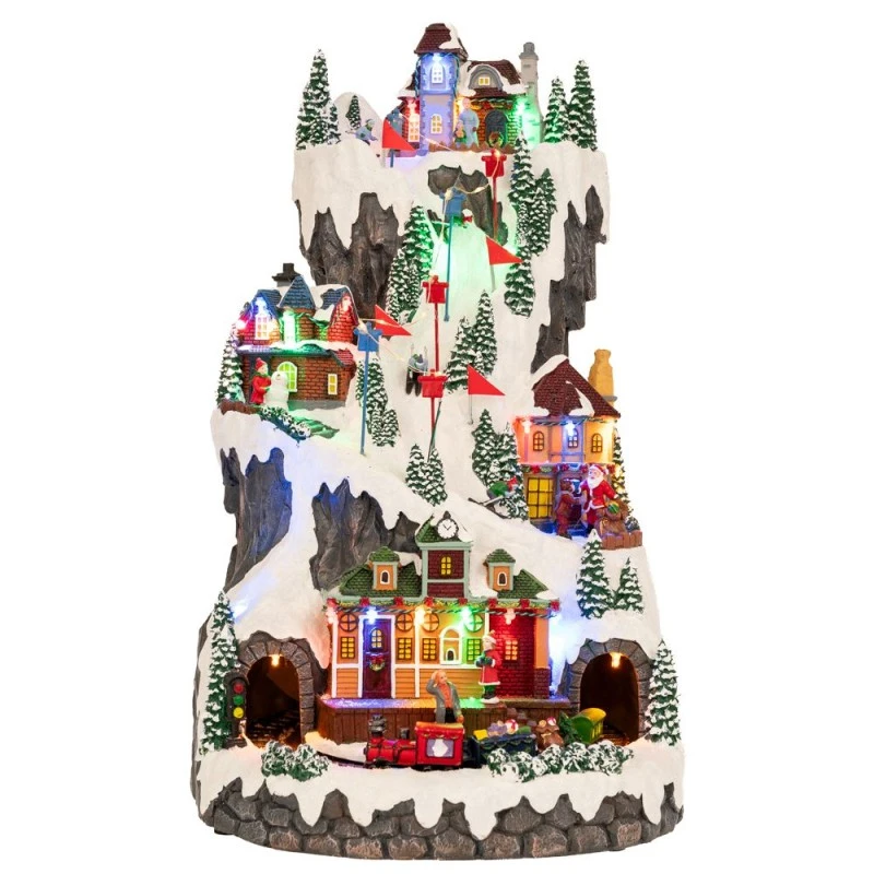 XMAS SKI SLOPE WITH LED LIGHTS, MOVEMENT INCLUDING  ADAPTOR 31X35X52CM