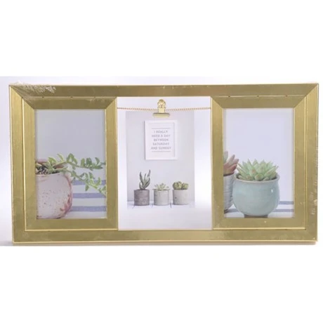 GOLD MDF MULTI PHOTO FRAME 40x20CM FOR 3 PHOTOS