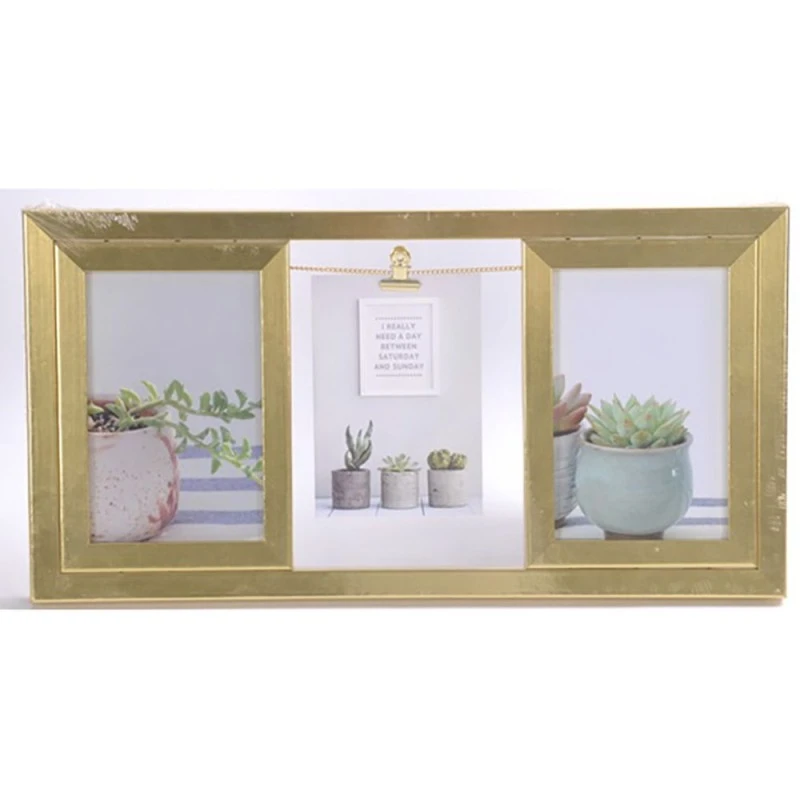 GOLD MDF MULTI PHOTO FRAME 40x20CM FOR 3 PHOTOS