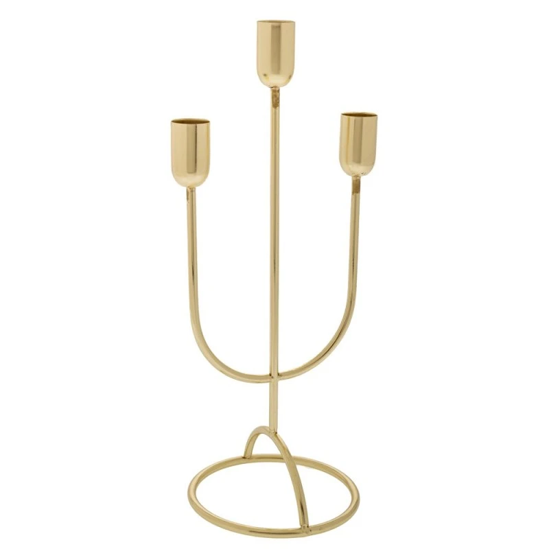 GOLD CANDLE HOLDER D11X22CM FOR THREE CANDLES