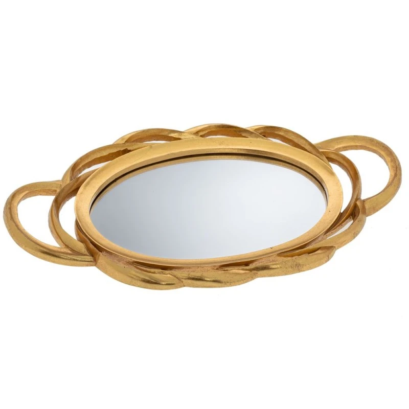 DECO BRONZE RESIN ROUND TRAY WITH MIRROR 48,5Χ28Χ5CM
