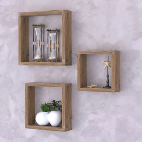 Wall shelf 3pcs Kare pakoworld wallnut color 34x9x34cm