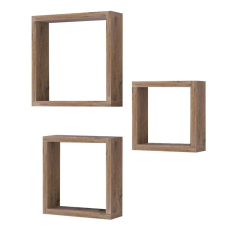 Wall shelf 3pcs Kare pakoworld wallnut color 34x9x34cm