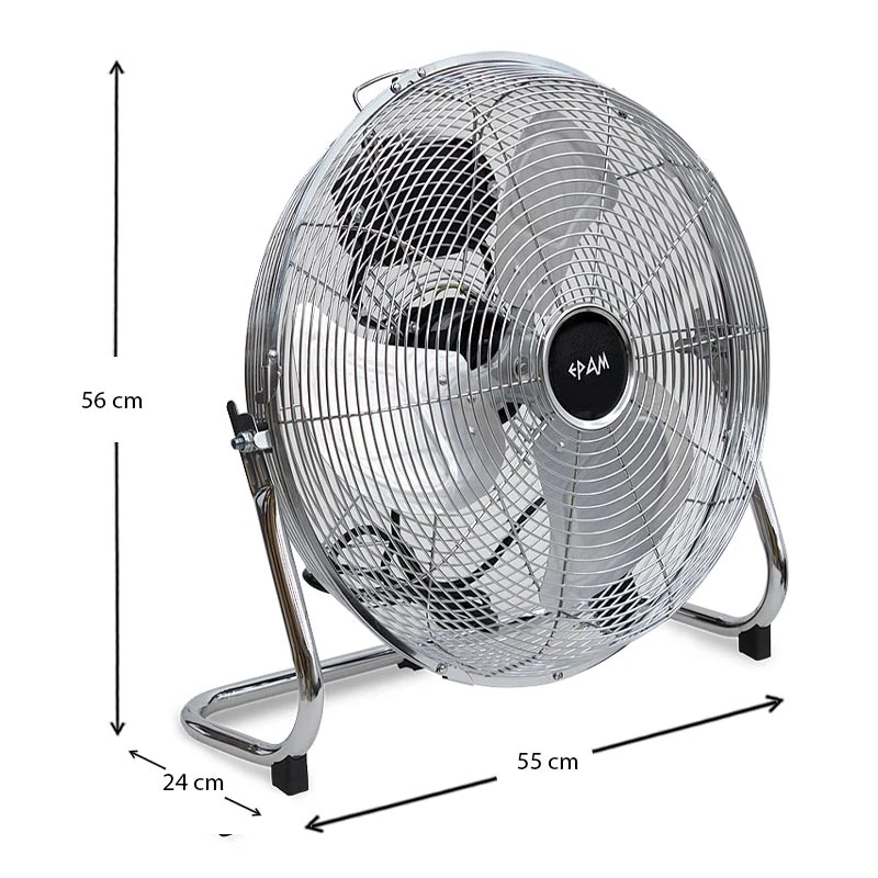 Floor fan 18'' 46cm 90W metallic in silver color 55x24x56cm.