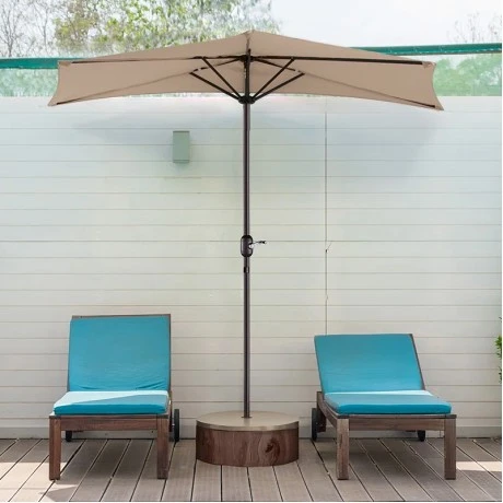 Half garden umbrella with metal frame and crank in sand color 2.70m.